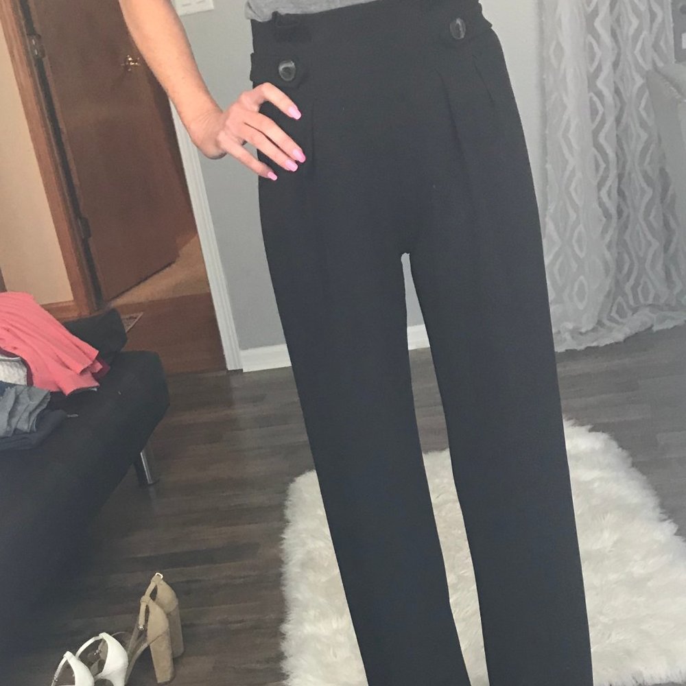 Black button detail dress pants